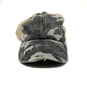 C.C Exclusives Women's Camo Hat Cap‎ Adjustable Distressed Pony Tail